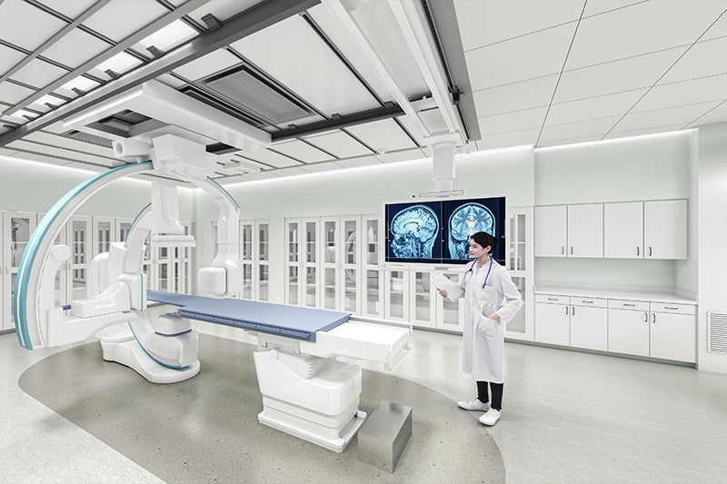 3D rendering of St. Mary’s Center for Heart, Vascular & Neurosciences new procedure room.