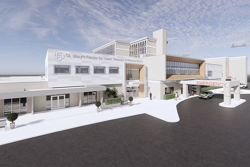 3D rendering of St. Mary’s Center for Heart, Vascular & Neurosciences center.