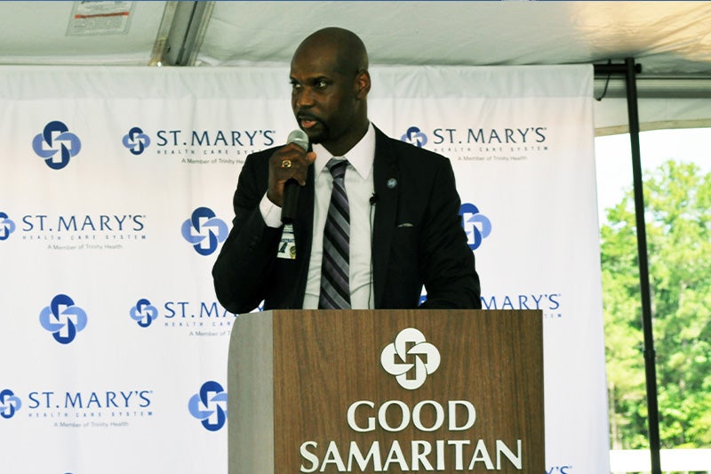 Trinity Health of Georgia President and CEO Stonish Pierce lists the multiple services the Pavilion will add or expand