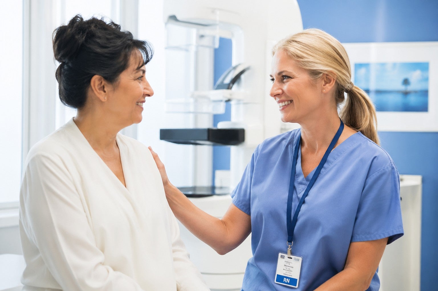 Female patient speaking to a health provider about allergies and asthma symptoms.