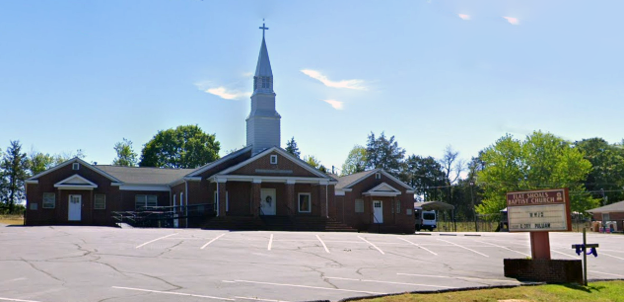 Exterior photograph of Flat Shoals Baptist Church