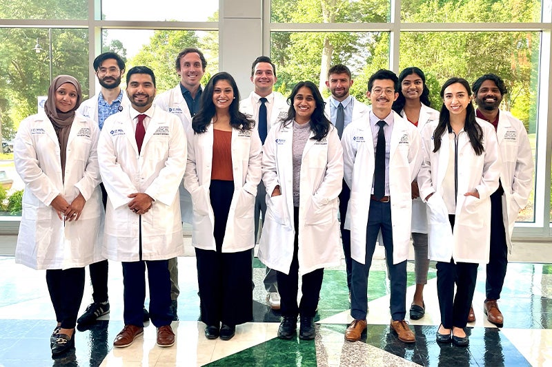 The IMRP Class of 2029 poses for a photo in St. Mary's Hospital's Atrium Lobby